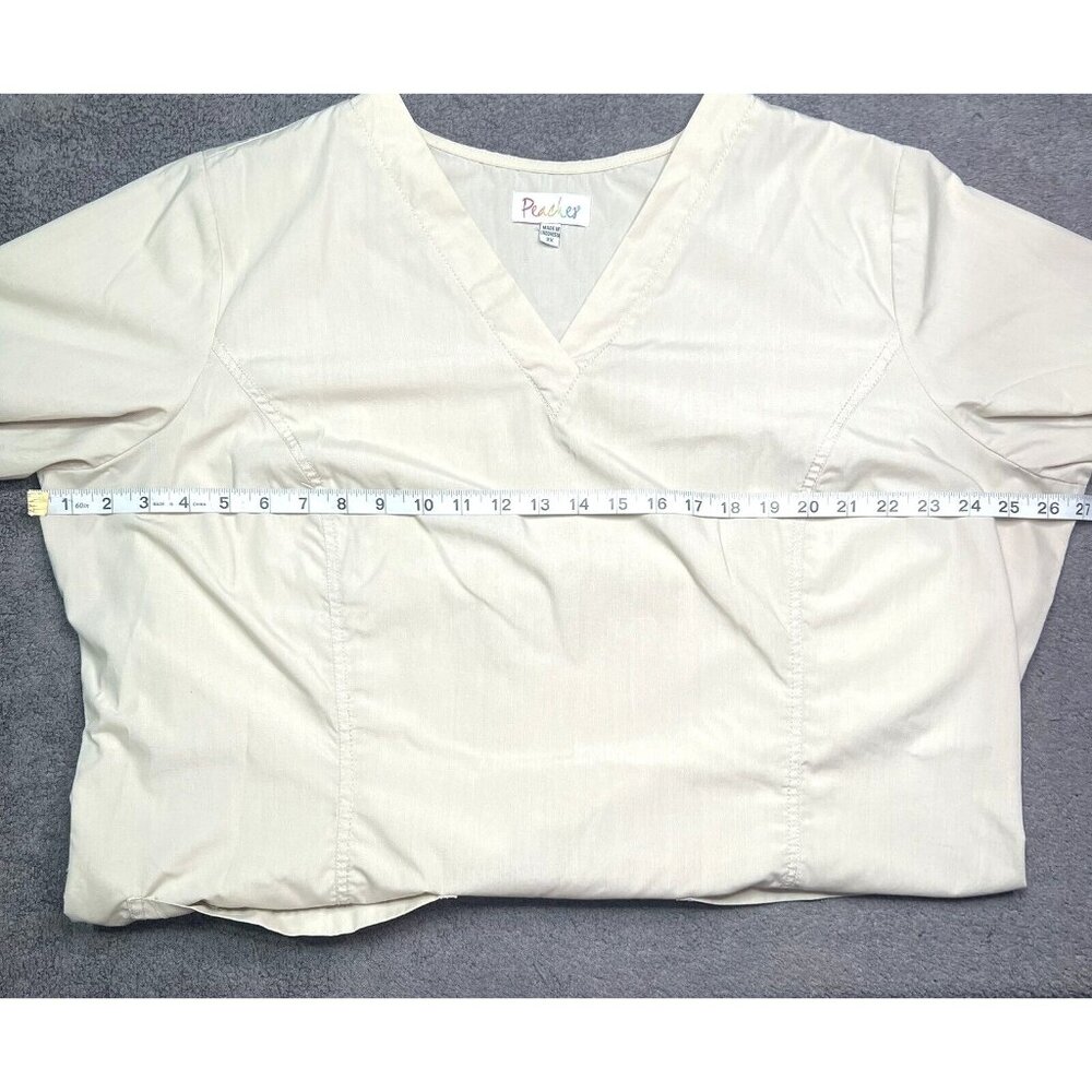 Beige Peaches 2X Womens Scrub Top W/ Pockets & Pen Holder Poly/Cotton Blend